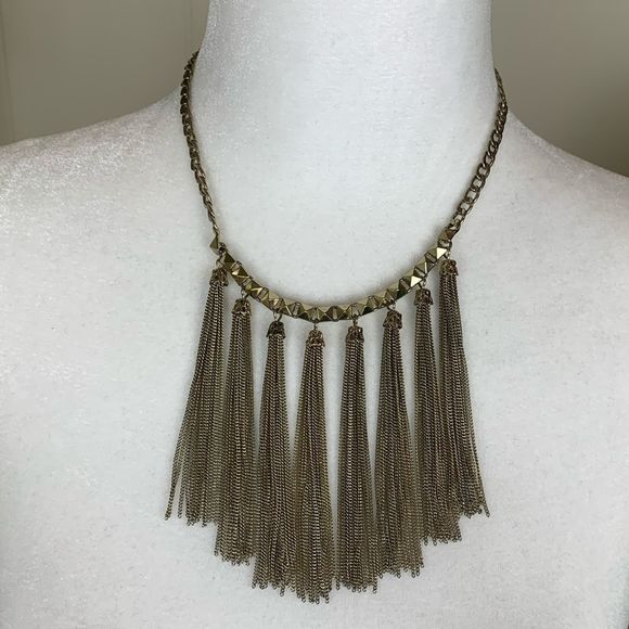 BCBGeneration Jewelry - BCBGeneration Gold Tassel Stud Chain Statement Necklace y2k 00s